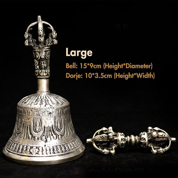 Buddha Stones Tibetan Meditation Bell and Vajra Dorje Copper Decoration Set - Silver - Large - image 6