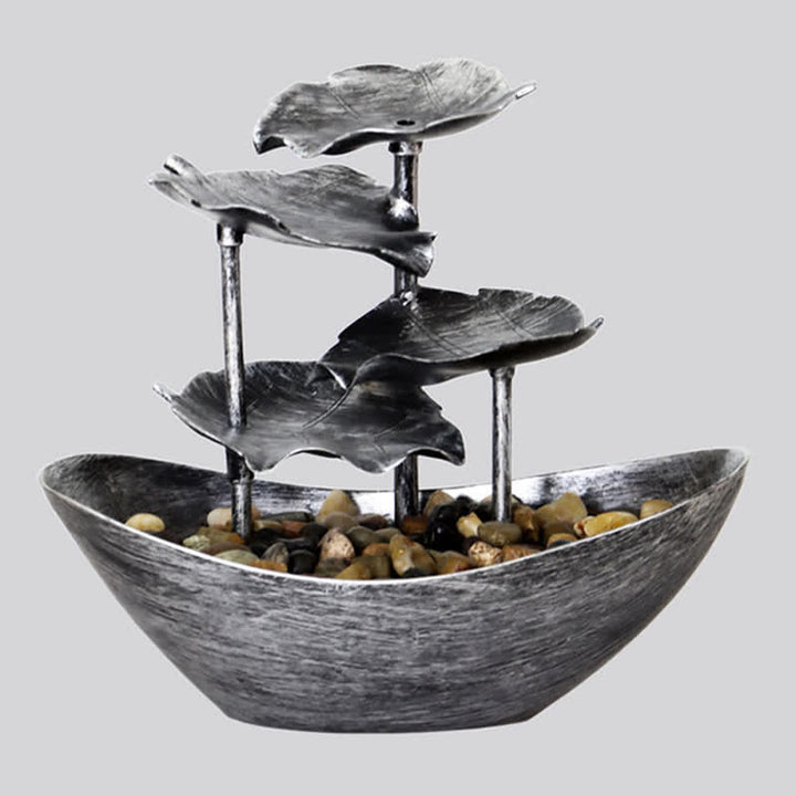 Buddha Stones Lotus Leaf Shaped Waterfall Fountain Tabletop Ornaments With LED Light Home Office Desktop Decoration - image 2