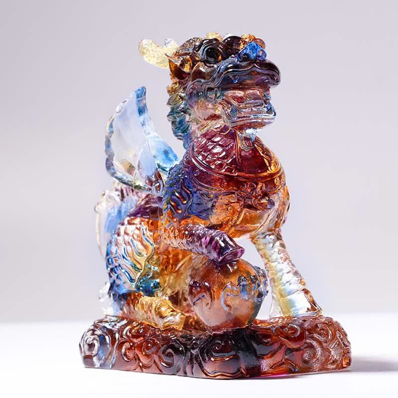 Feng Shui Kirin Handmade Liuli Crystal Art Piece Fortune Home Office Decoration - image 3