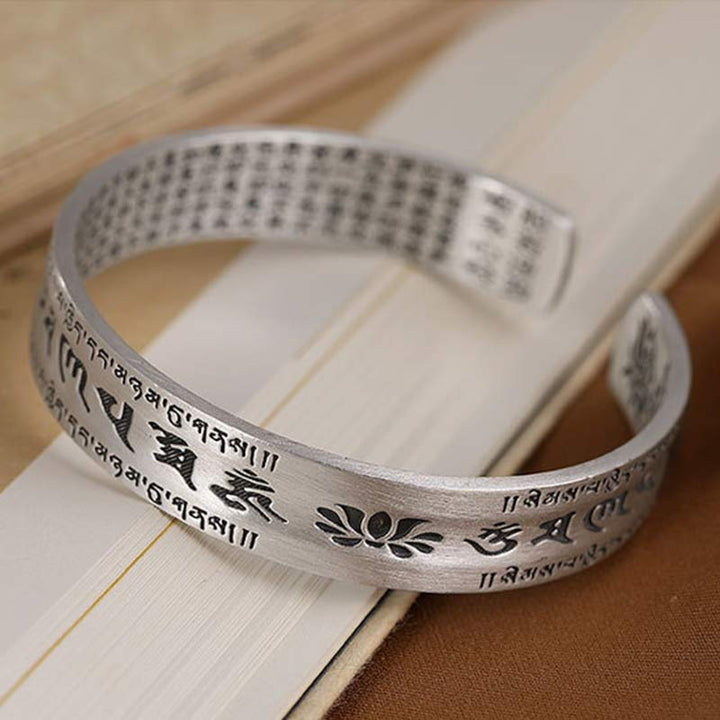 Buddha Stones 999 Sterling Silver Om Mani Padme Hum Lotus Wisdom Bracelet Bangle - Large - image 5
