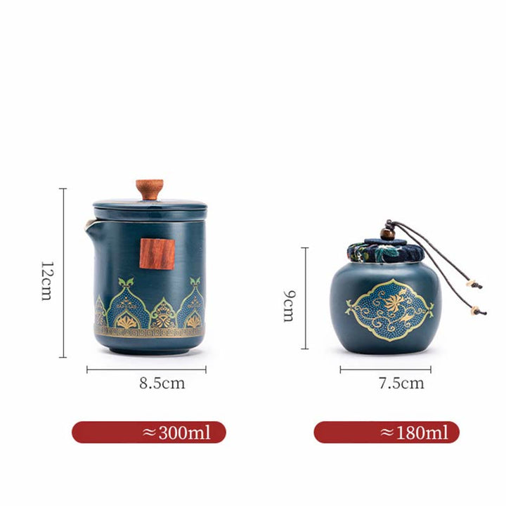 Buddha Stones Flower Chinese Gongfu Ceramic Teapot Portable Outdoor Travel Tea Set Bag