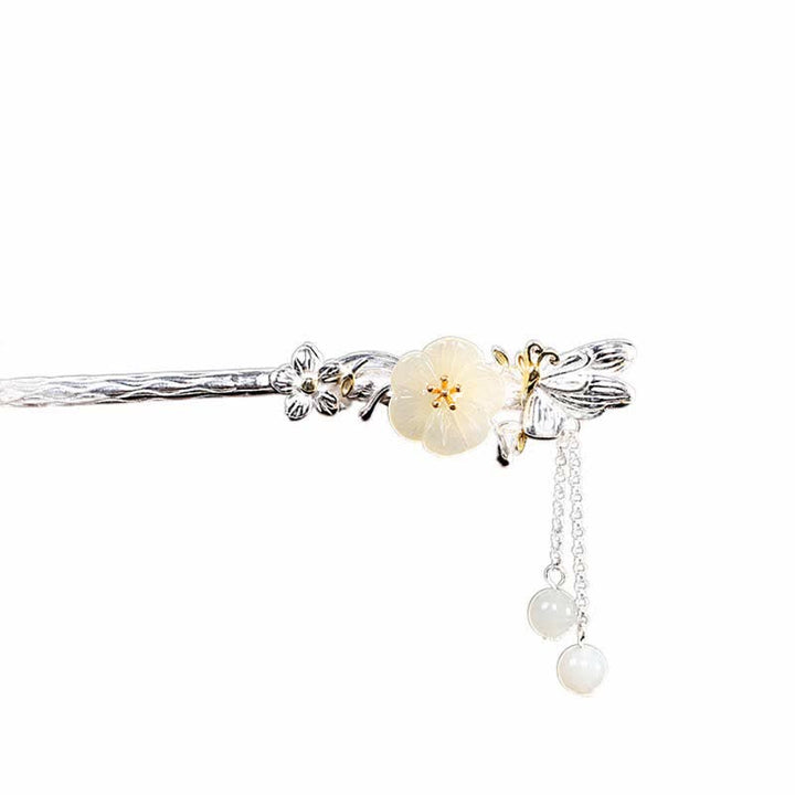 925 Sterling Silver Hetian White Jade Flower Blessing Hairpin - image 18