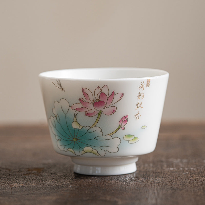 Buddha Stones Lotus Flower Leaf Mountain Pavilion Elk Peony Ceramic Teacup Kung Fu Tea Cup