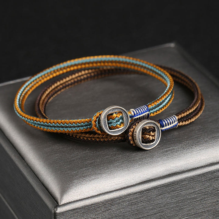 Buddha Stones  925 Sterling Silver Handmade Button Protection Weave String Bracelet - image 2