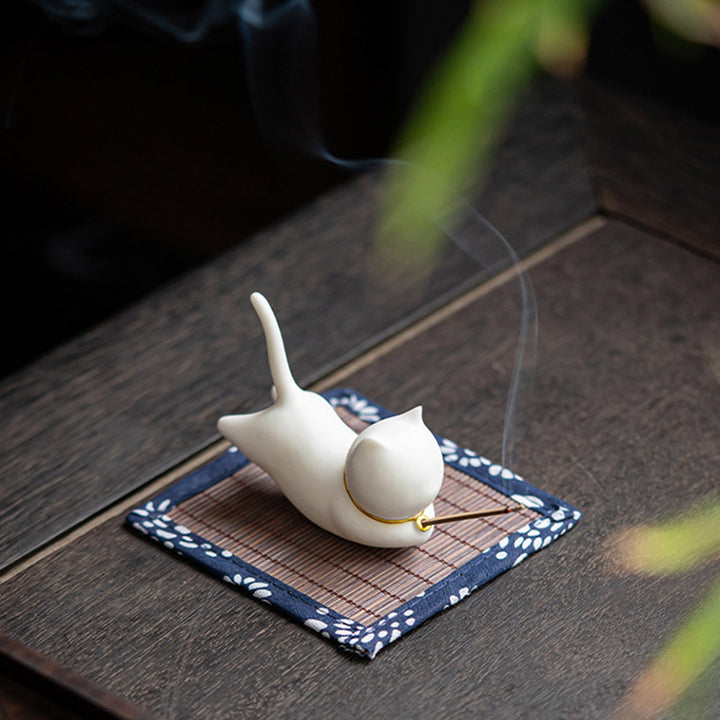 Lovely Cat Panda Ceramic Blessing Incense Burner Decoration - image 5