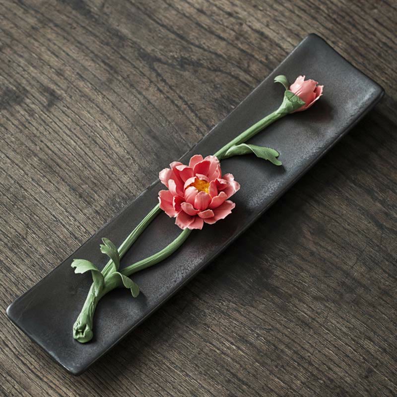 Lotus Peony Rose Flower Ceramic Spiritual Incense Burner - Red Peony - image 12