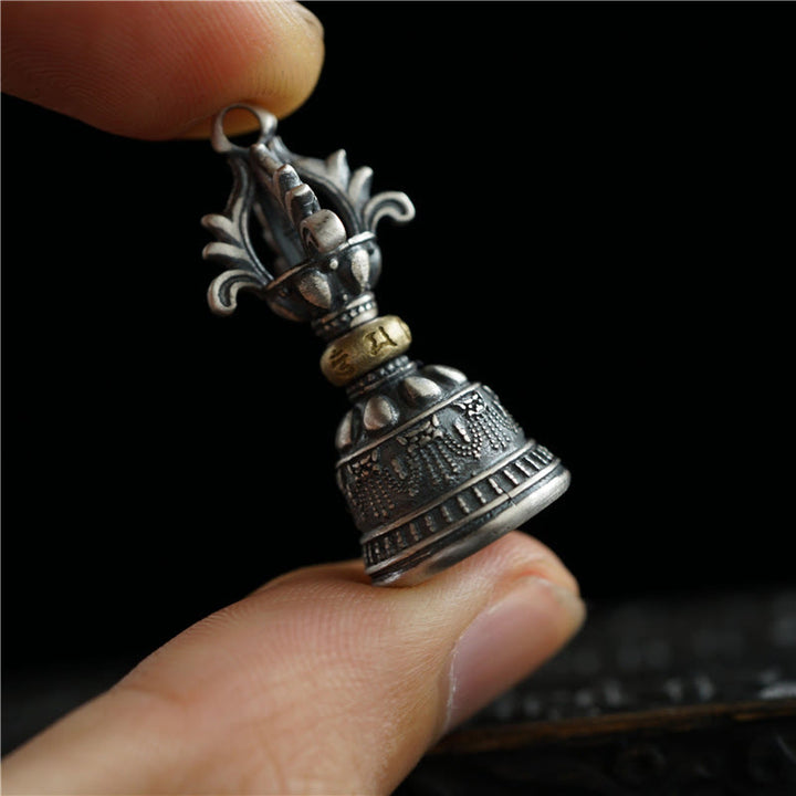 Buddha Stones Tibet 925 Sterling Silver Om Mani Padme Hum Dorje Bell Vajra Engraved Enlightenment Pendant Hanging Decoration - Dorje Bell Pendant Only(14*32mm) - image 0
