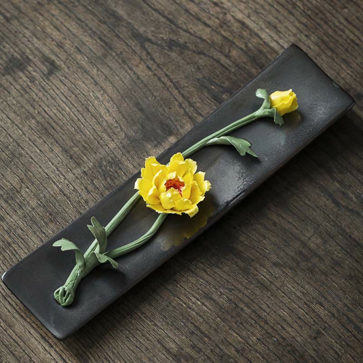Lotus Peony Rose Flower Ceramic Spiritual Incense Burner - Yellow Peony - image 15