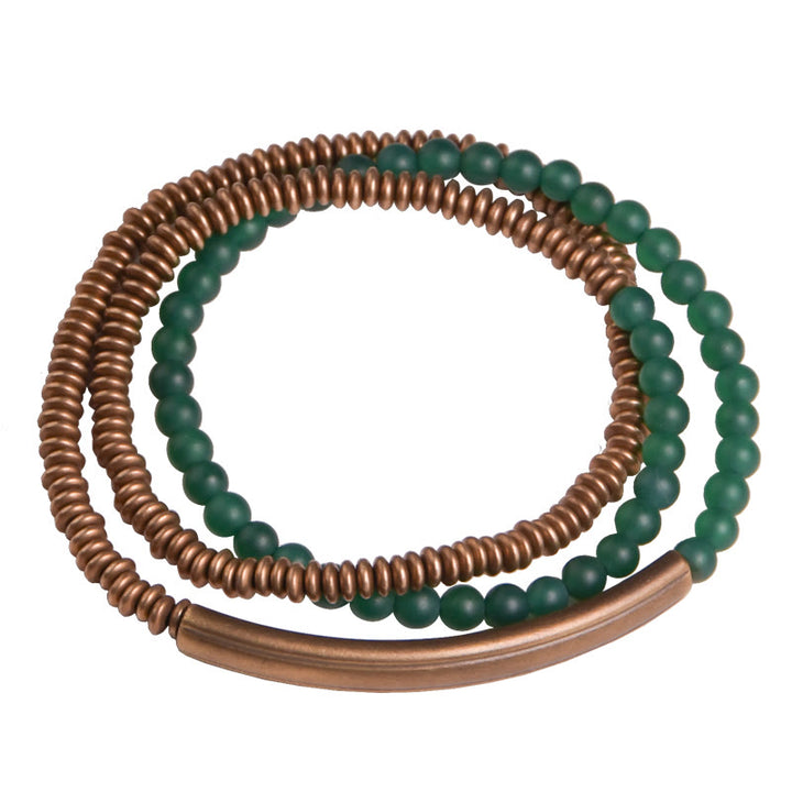 Tibetan Various Agate Stone Copper Protection Triple Wrap Bracelet