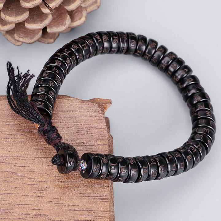 Buddha Stones Tibetan Coconut Shell Beads Engraved Om Mani Padme Hum Mantra Positive String Bracelet - Coconut Shell(Wrist Circumference: 17-19cm) - image 0