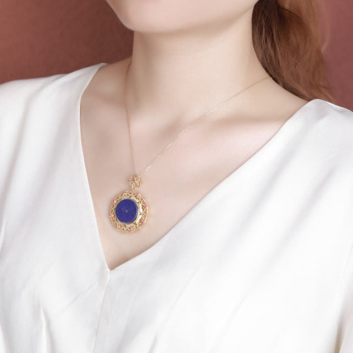 Buddha Stones 925 Sterling Silver Plated Gold Lazurite Lapis Lazuli Positive Necklace Pendant - image 4