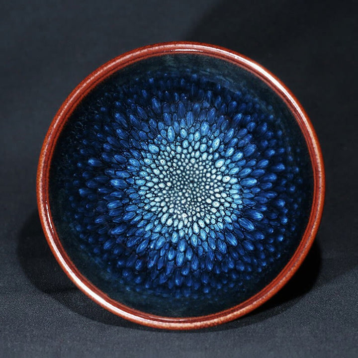 Buddha Stones Handmade Blue Francolinus Spot Chinese Jianzhan Ceramic Teacup Kung Fu Tea Cup Bowl - 9-10cm*5-6cm*110ml - image 0