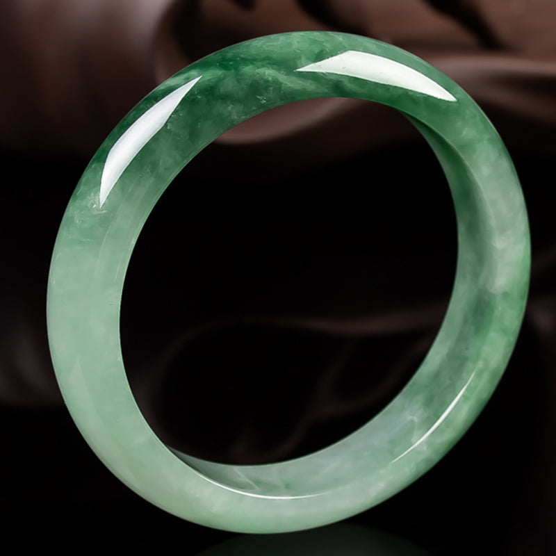 Buddha Stones Natural Jade Fortune Blessing Bangle Bracelet - image 1