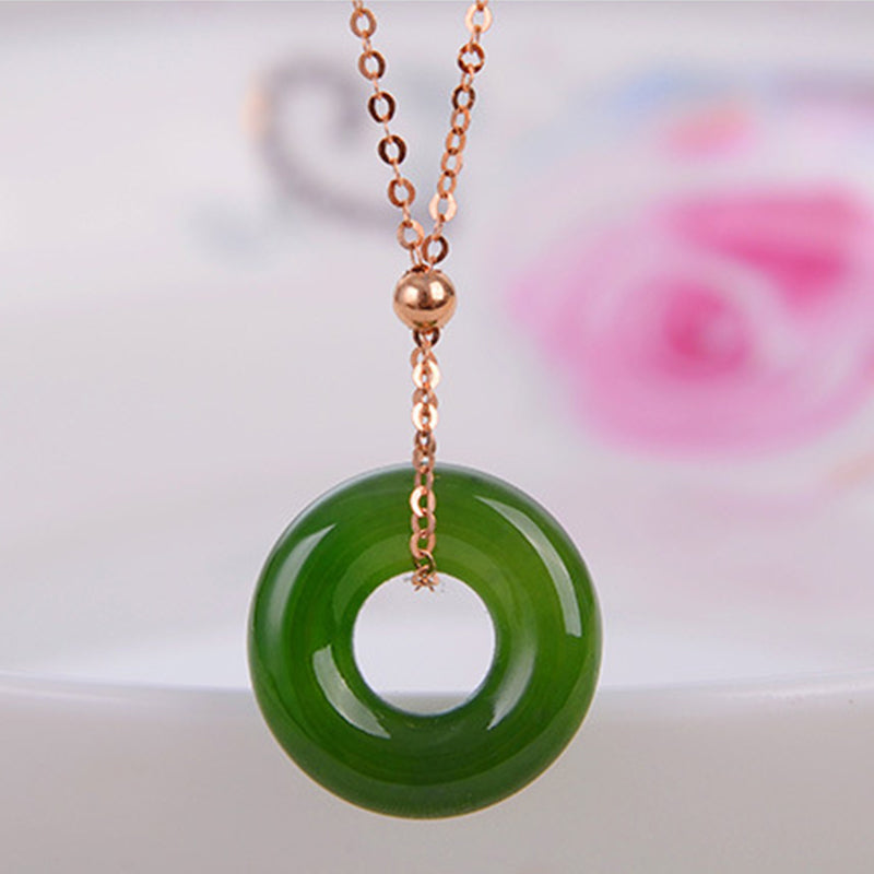 Round Cyan Jade Healing 14K Gold Necklace Pendant