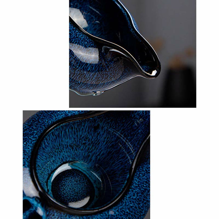 Buddha Stones Blue Gradient Color Chinese Gongfu Tea Ceramic Teapot Portable Gift Bag Box Set - image 18