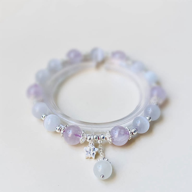 Buddha Stones 925 Sterling Silver Natural Amethyst Cat's Eye Spiritual Awareness Star Bracelet - 925 Sterling Silver Amethyst&Cat's Eye(Wrist Circumference 14-16cm) - image 0