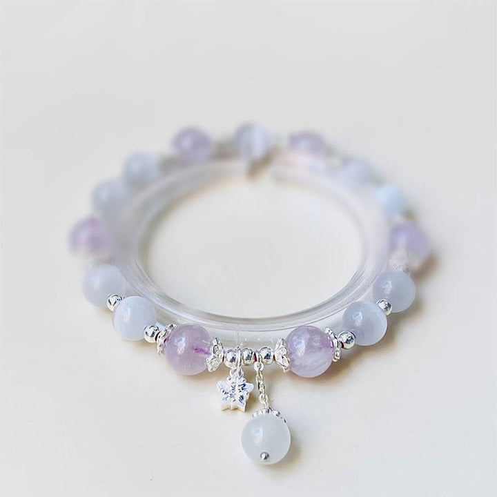 Buddha Stones 925 Sterling Silver Natural Amethyst Cat's Eye Spiritual Awareness Star Bracelet - 925 Sterling Silver Amethyst&Cat's Eye(Wrist Circumference 14-16cm) - image 0