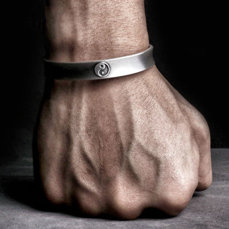 Buddha Stones 999 Sterling Silver Yin Yang Auspicious Clouds Balance Harmony Bracelet - Yin Yang&Auspicious Clouds - image 1