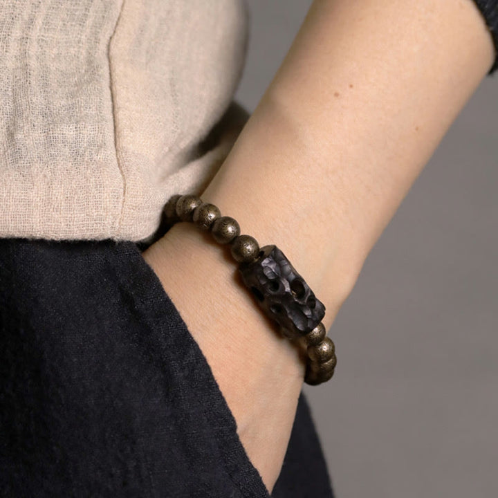 Buddha Stones Tibet Ebony Wood Copper Peace Balance Beaded Bracelet