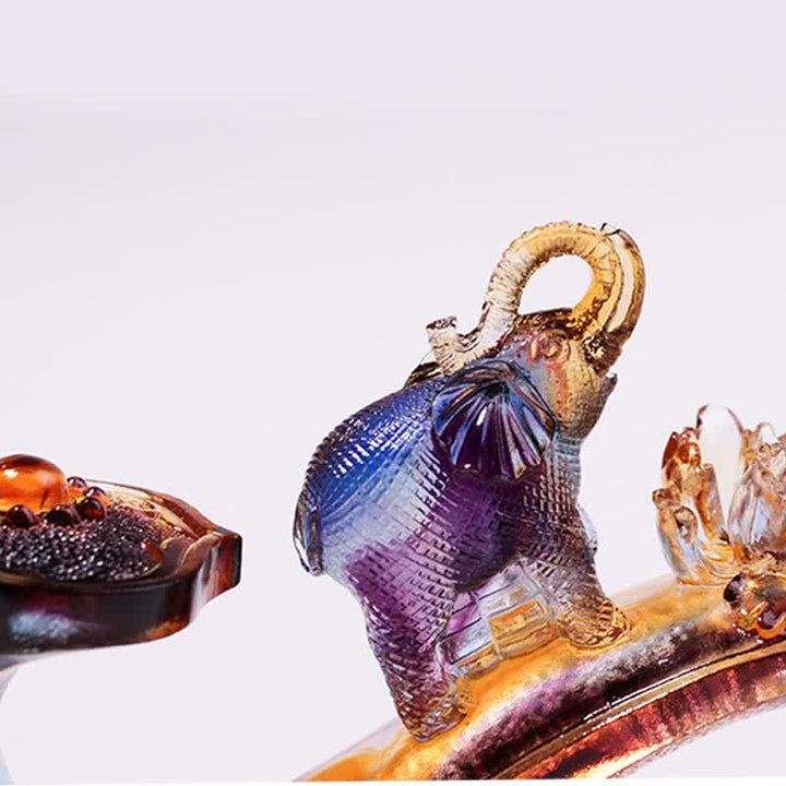 Handmade Liuli Crystal Ruyi Elephant Art Piece Home Decoration With Crystal Base - image 4