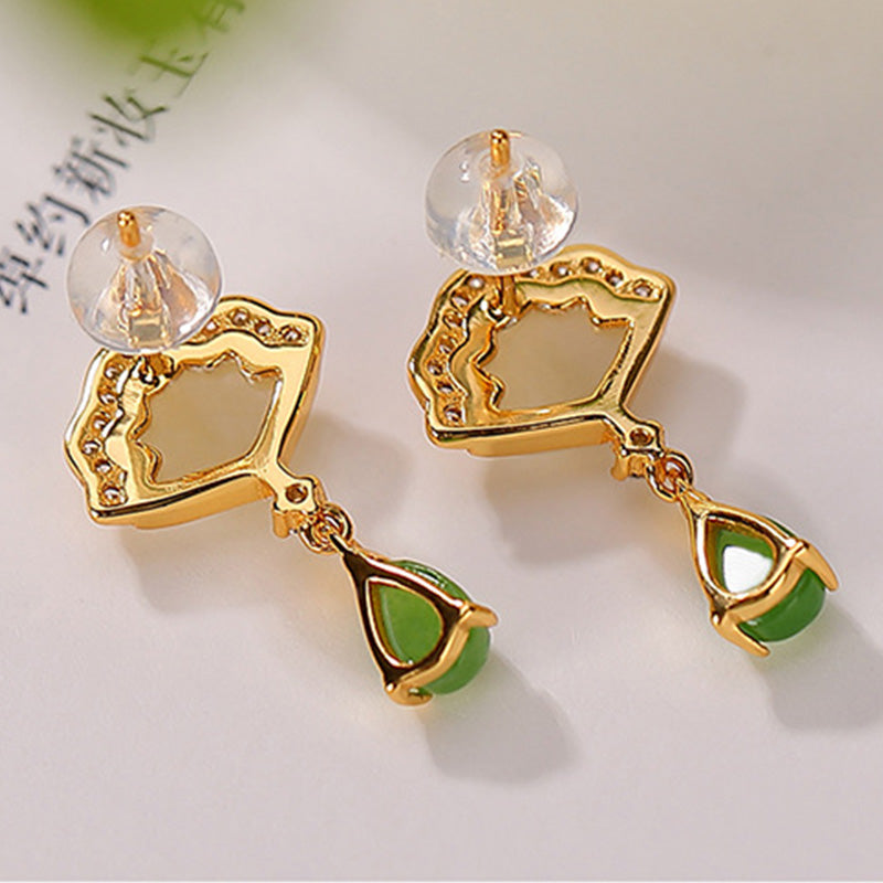 Buddha Stones White Jade Cyan Jade Fan Water Drop Pattern Luck Drop Earrings - image 6