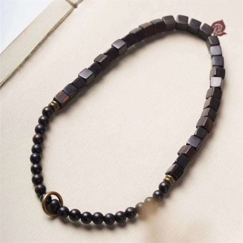 Buddha Stones Tibet Ebony Wood Square Beads Peace Double Wrap Bracelet