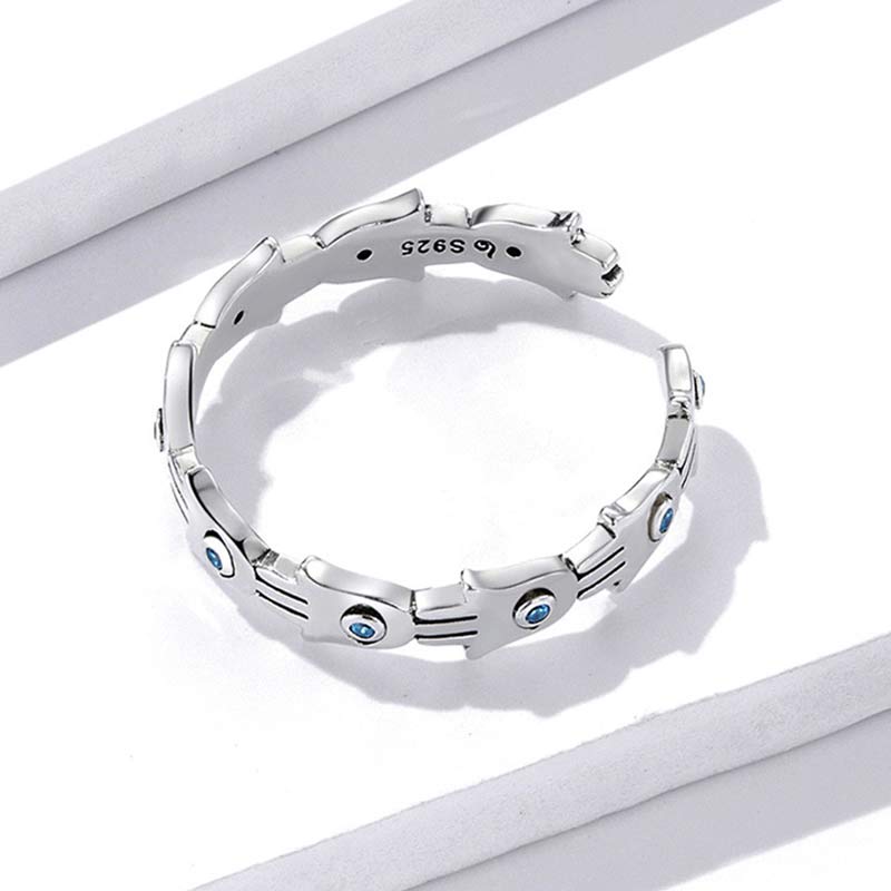 Buddha Stones 925 Sterling Silver Hamsa Symbol Zircon Adjustable Ring - image 6