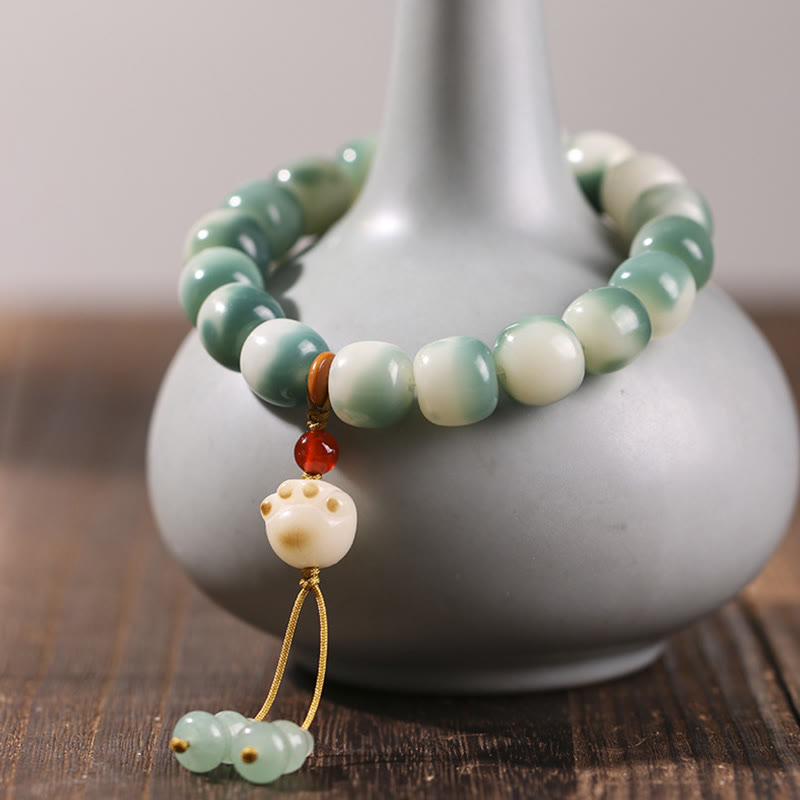 Buddha Stones Gradient Bodhi Seed Nine Tailed Fox Cat Paw Claw Pine Cone Peace Bracelet - White Cat Paw(Wrist Circumference 16-17cm) - image 15
