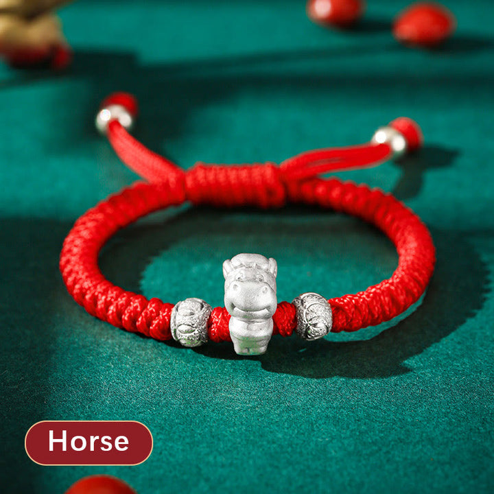 Buddha Stones 999 Sterling Silver Chinese Zodiac Red Rope Luck Handcrafted Kids Bracelet - Horse(Bracelet Size 12+4cm) - image 19