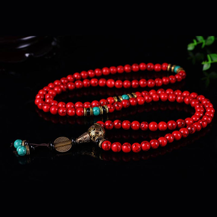 Buddha Stones Tibetan Mala Red Turquoise Lucky Necklace Bracelet - image 2