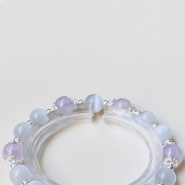 Buddha Stones 925 Sterling Silver Natural Amethyst Cat's Eye Spiritual Awareness Star Bracelet - image 7