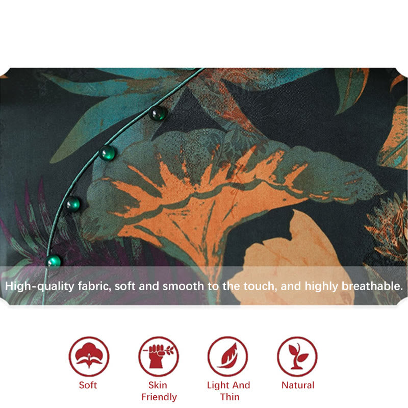 Buddha Stones Silk Qipao Dress Retro Flower Leaf Pattern Women's Cheongsam Dress - image 18