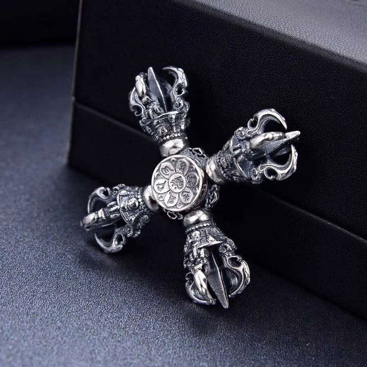 Tibetan 925 Sterling Silver Double Dorje Vajra Engraved Spiritual Power Pendant - image 5