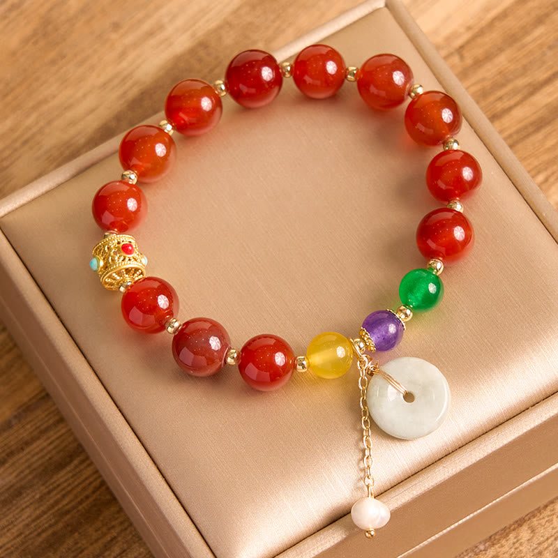 Buddha Stones Jade Red Agate Peace Buckle Charm Confidence Bracelet