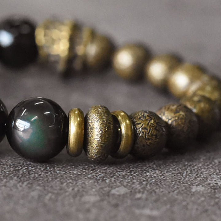 Buddha Stones Rainbow Obsidian Copper Bead Positive Transformation Bracelet