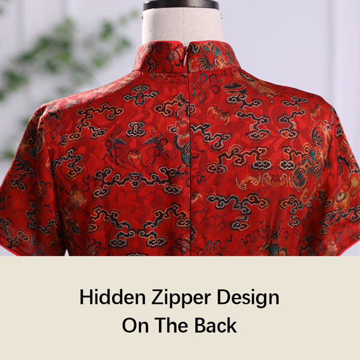 Buddha Stones Vintage Auspicious Clouds Leaf Print Cheongsam Dress Women's Qipao Dress - image 6