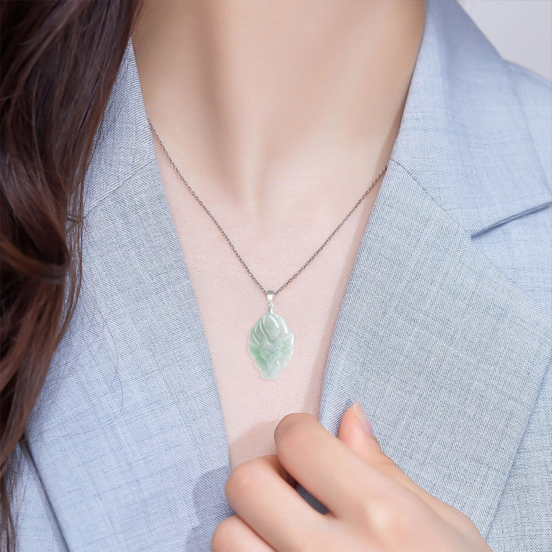 Buddha Stones Natural Jade Nine Tailed Fox Prosperity Titanium Steel Chain Necklace Pendant - image 2