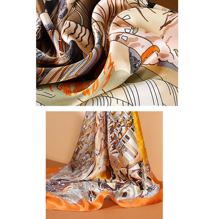 Buddha Stones Oil Painting City Snow Scene Castle Lotus 100% Mulberry Silk Neck Hair Scarf - image 13