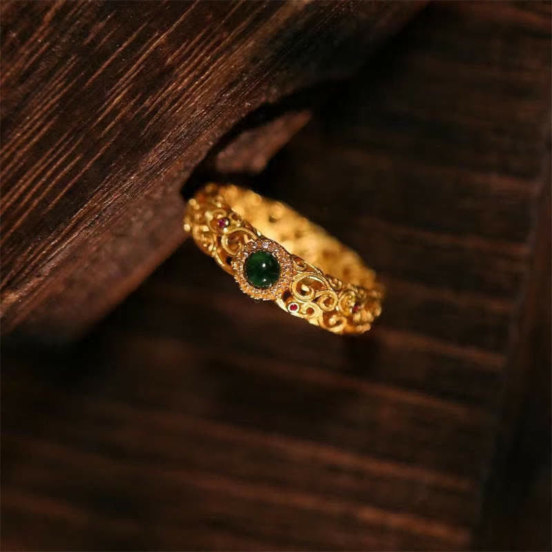 Buddha Stones 925 Sterling Silver Cyan Jade Success Luck Ring - image 1