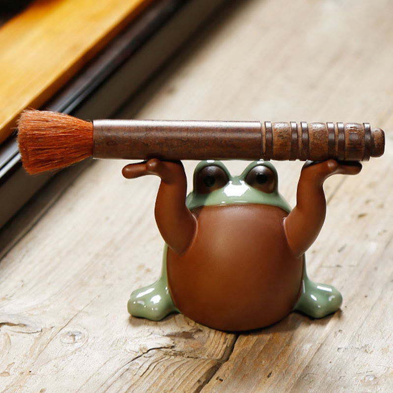 Buddha Stones FengShui Wealth Lucky Cute Frog Ceramic Tea Pet Figurine Decoration - image 1