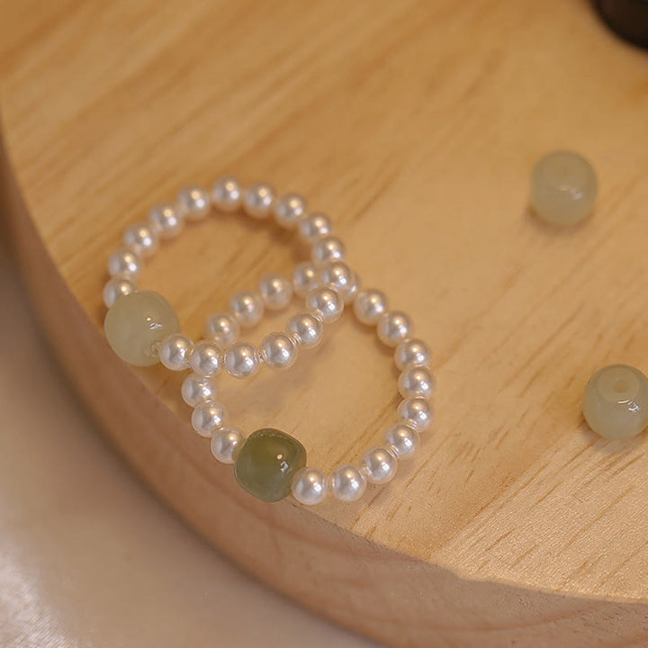 Buddha Stones Round Jade Pearl Beads Luck Ring