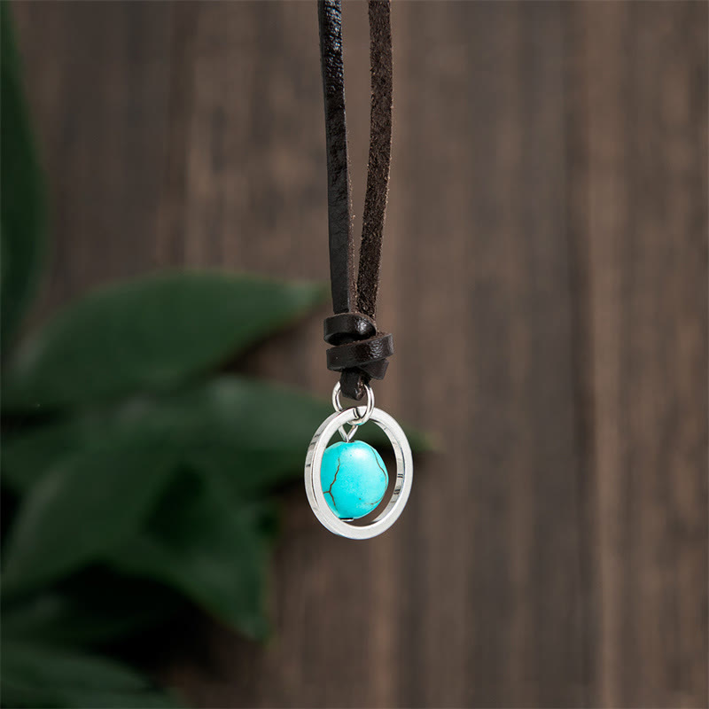 Buddha Stones Round Turquoise Stone Protection Strength Necklace Pendant - image 1