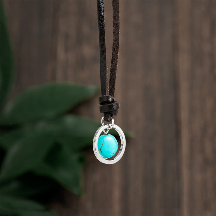 Buddha Stones Round Turquoise Stone Protection Strength Necklace Pendant - image 1