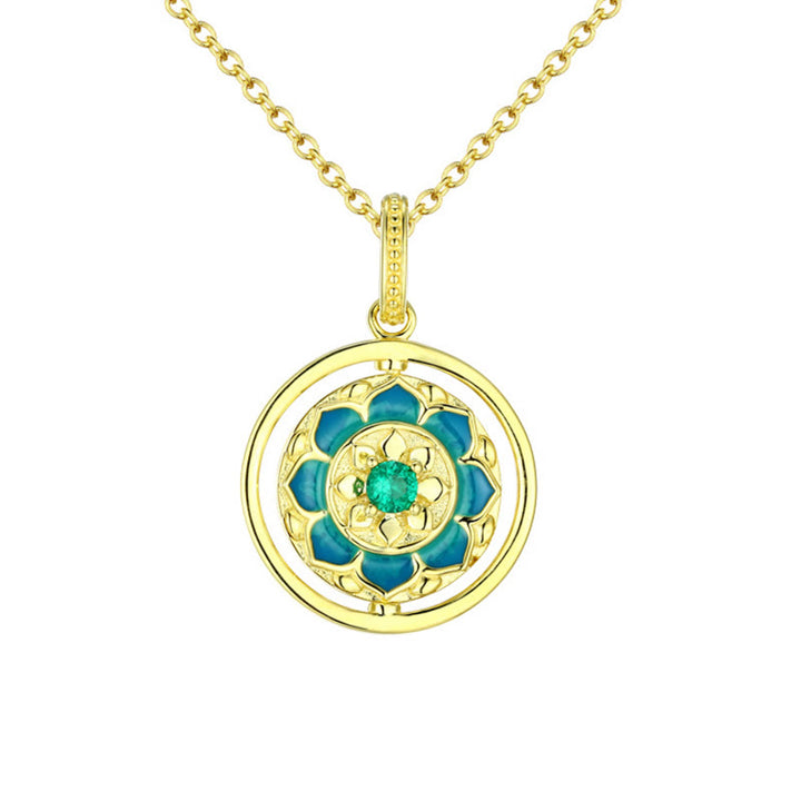 Buddha Stones 925 Sterling Silver Lotus Flower Floral Zircon Enlightenment Rotatable Necklace Pendant - image 4