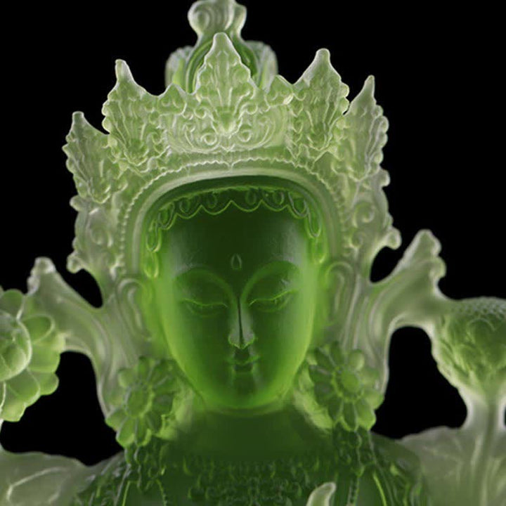 Bodhisattva Green Tara Handmade Liuli Crystal Art Piece Protection Home Office Statue Decoration