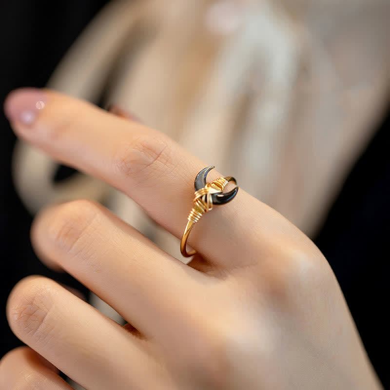 Buddha Stones Natural Tridacna Stone Moon 14K Gold Blessing Ring - image 14