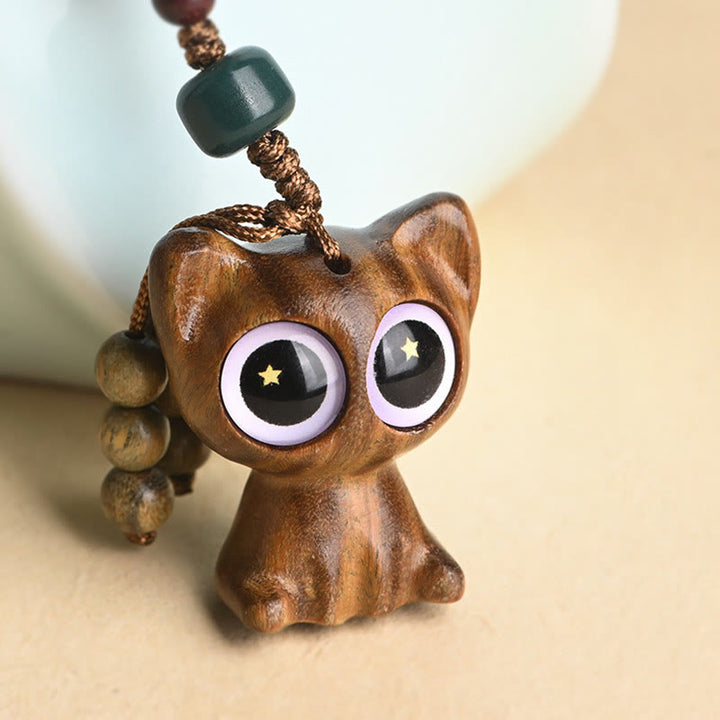 Buddha Stones Green Sandalwood Lucky Cat Koi Fish Cure Key Chain Phone Hanging Decoration - image 20