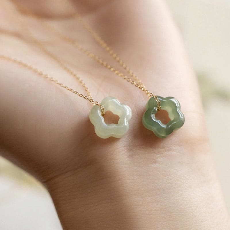 Buddha Stones Dainty Hetian Jade Cyan Jade Luck Floral Charm Necklace Pendant - image 1