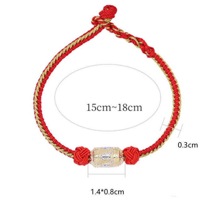 Buddha Stones 925 Sterling Silver Om Mani Padme Hum Prayer Wheel Luck Strength Red String Bracelet - image 5