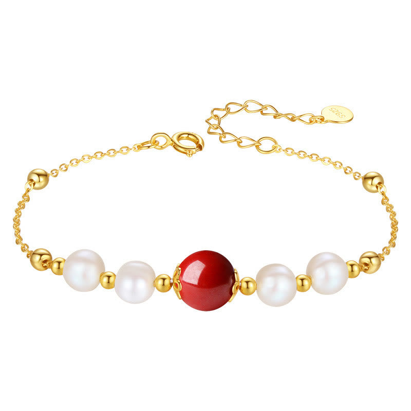 Buddha Stones 925 Sterling Silver Pearl Cinnabar Healing Bead Chain Bracelet - image 10